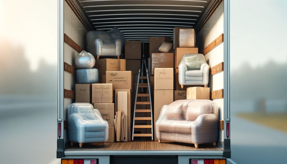 Camion di traslochi Svizzera carico di mobili e scatoloni