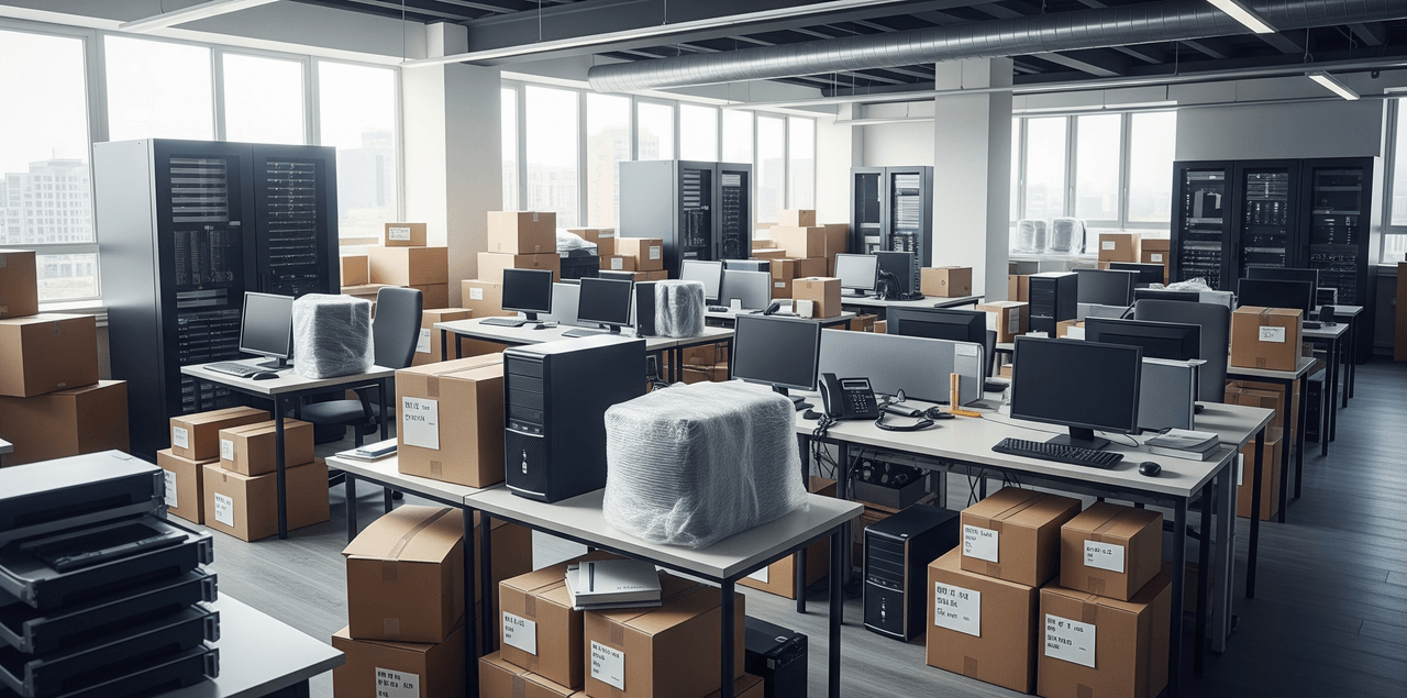 An office move in Rieti, with packed IT equipment